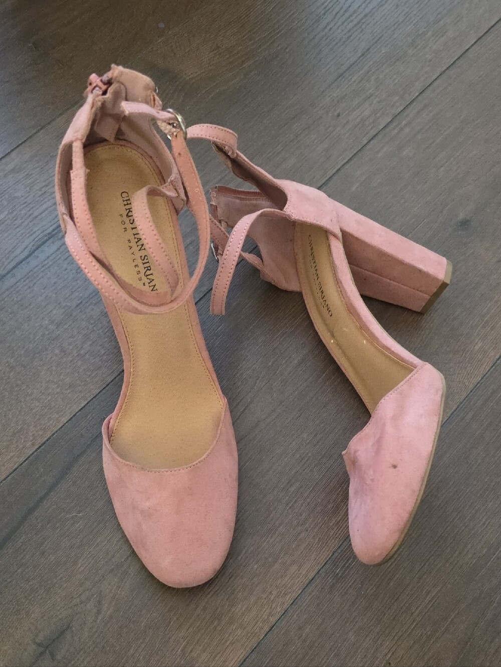 Christian Siriano Blush Pink Suede Ankle-Strap Block Heels